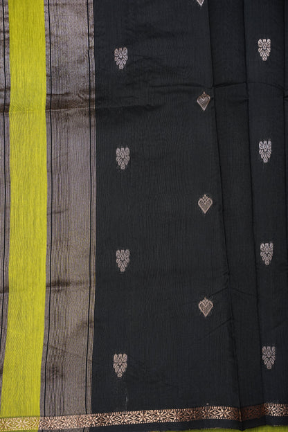 Maheshwari Silk Cotton Saree - Green and Black