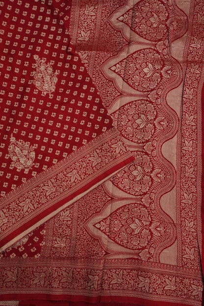 Crushed Munga Banarasi Saree with Bandhini Prints-Red