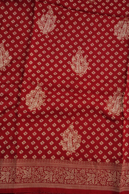 Crushed Munga Banarasi Saree with Bandhini Prints-Red