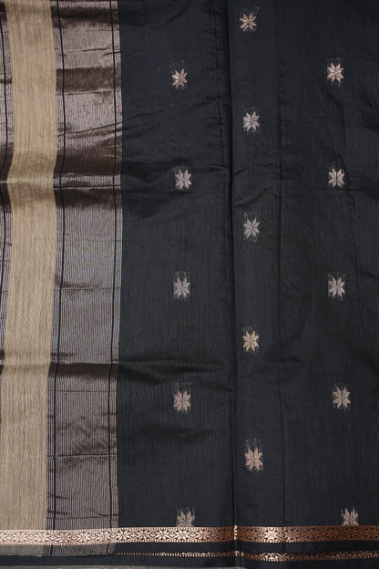 Maheshwari Silk Cotton Saree - Grey and Black