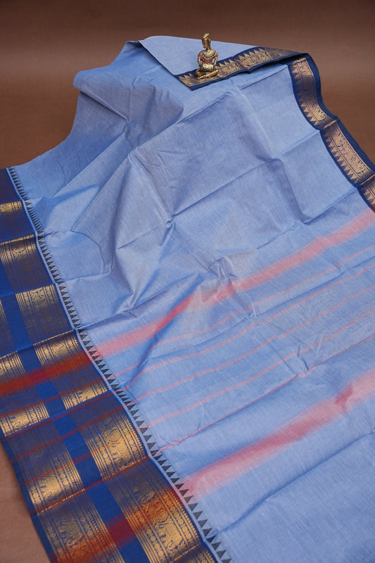 Kanchi Cotton Sarees - Bluish Grey & Blue