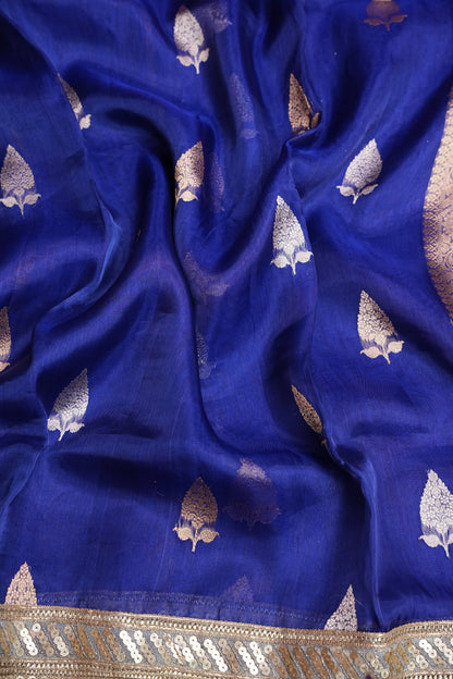 Royal Blue Tissue Organza Pure Silk Saree