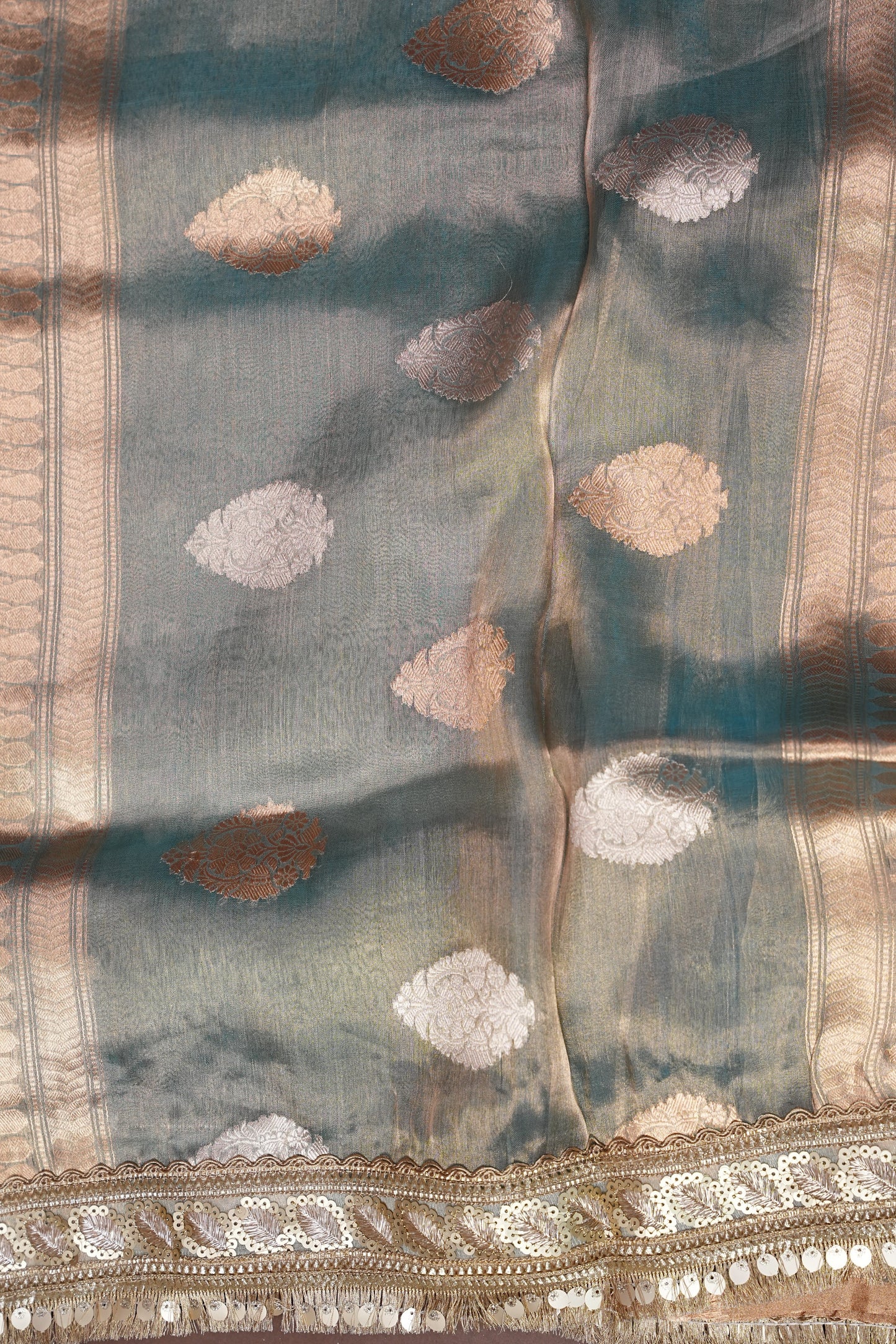 Pastel Blue Tissue Organza Pure Silk Saree