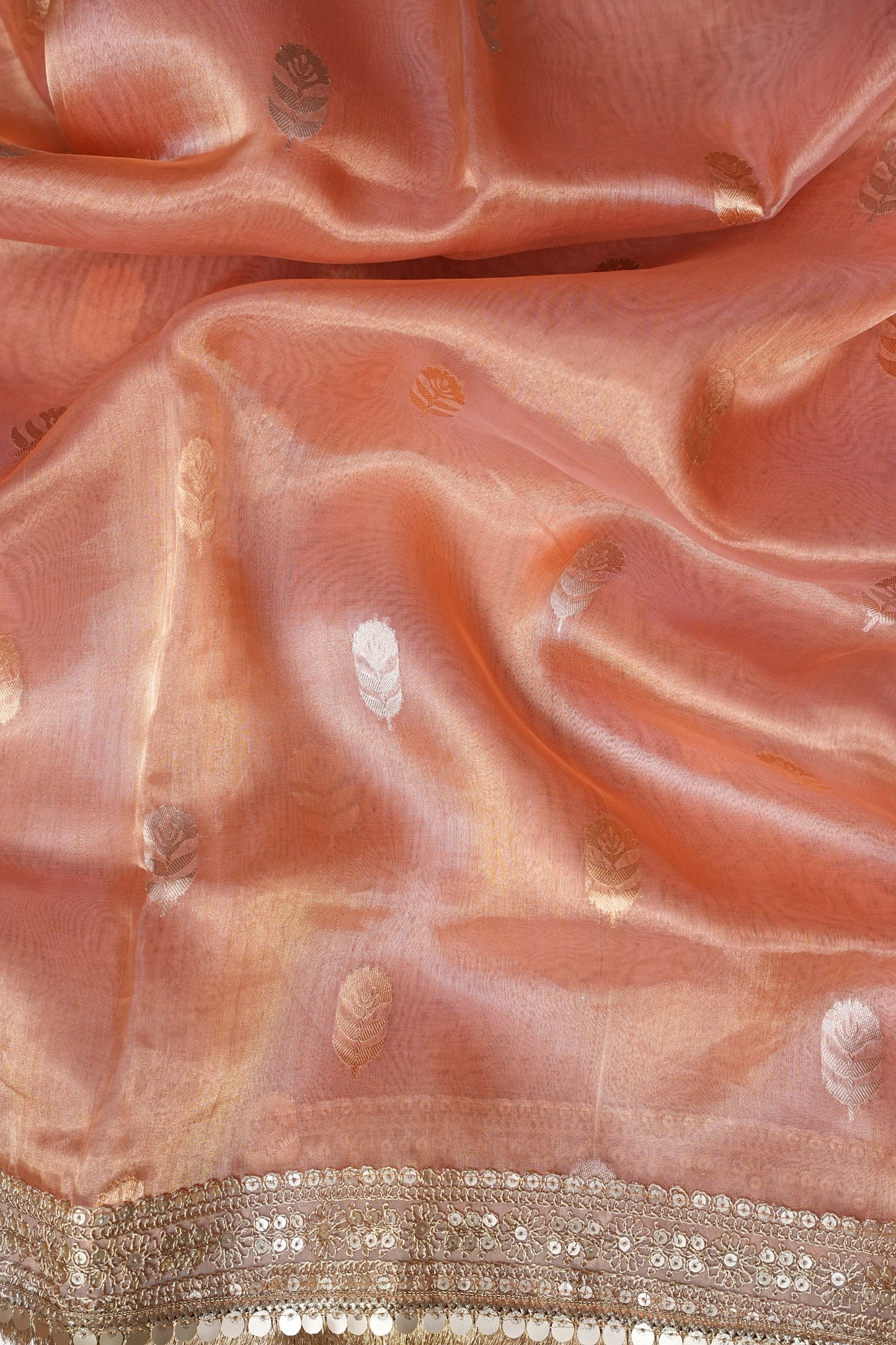 Peach Tissue Organza Pure Silk Saree