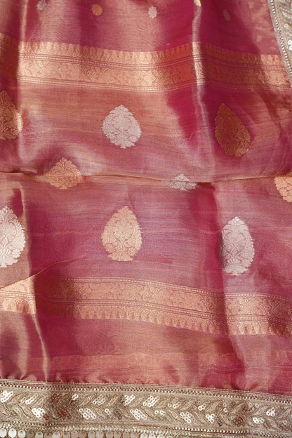 Blush Pink Tissue Organza Pure Silk Saree