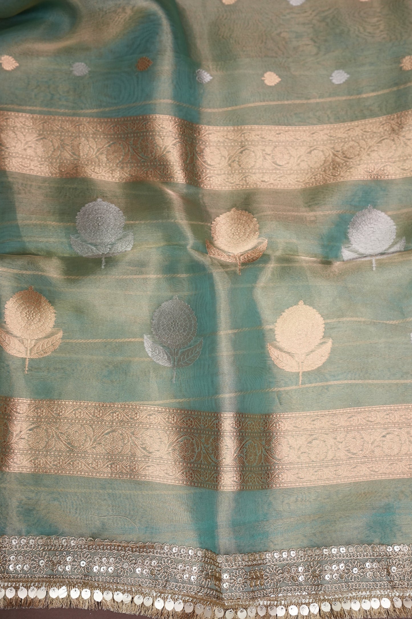 Aqua Blue Tissue Organza Pure Silk Saree