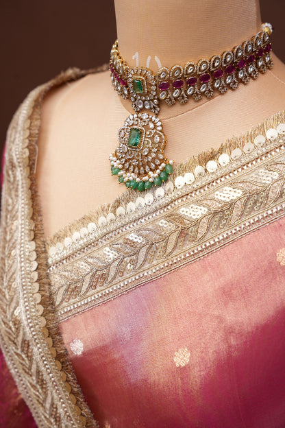 Blush Pink Tissue Organza Pure Silk Saree