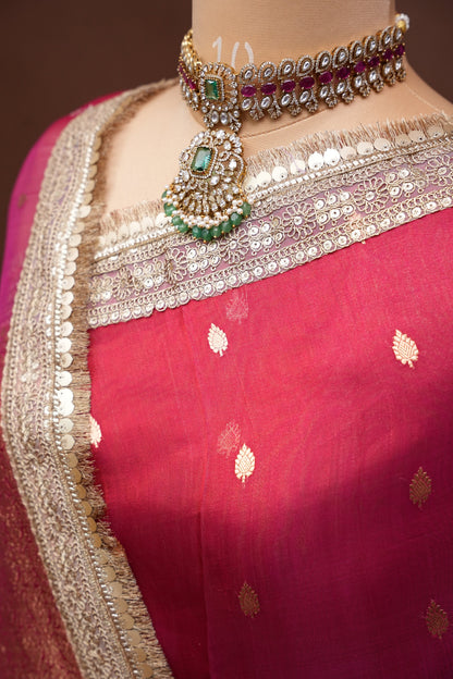 Red Tissue Organza Pure Silk Saree