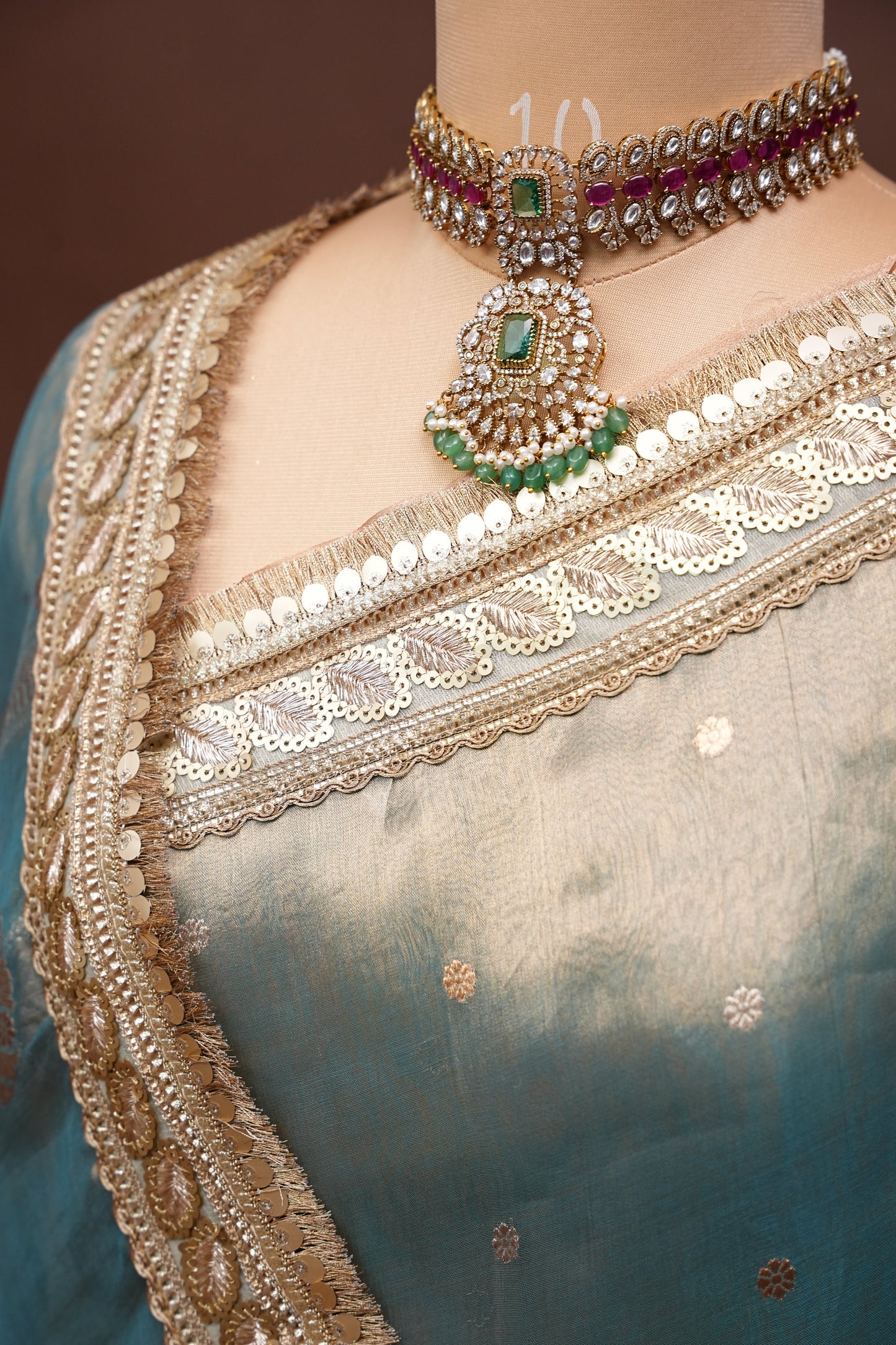 Pastel Blue Tissue Organza Pure Silk Saree