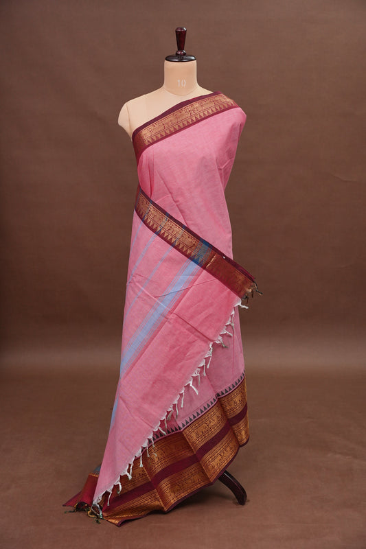 Kanchi Cotton Sarees - Salmon Pink