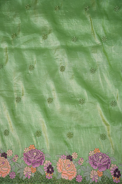 Soft Organza Glass Tissue Saree with Floral Cutwork Embroidery – Green