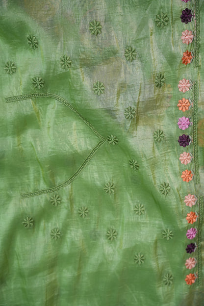 Soft Organza Glass Tissue Saree with Floral Cutwork Embroidery – Green