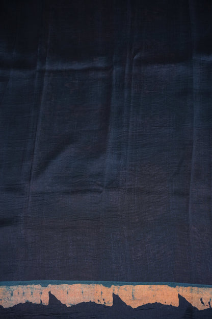 Tussar Silk Saree with Vintage Kalamkari Digital Print – Midnight Blue