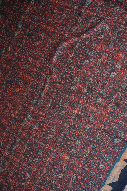 Tussar Silk Saree with Vintage Kalamkari Digital Print – Midnight Blue