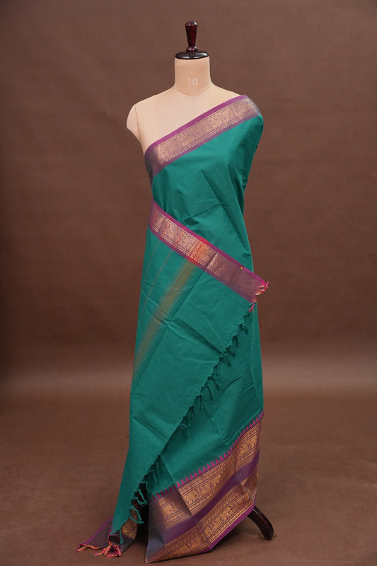 Kanchi Cotton Sarees - Turquoise Green