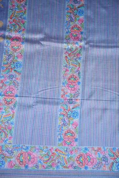 Tussar Silk Saree with Floral & Bird Kalamkari Digital Print – Powder Blue
