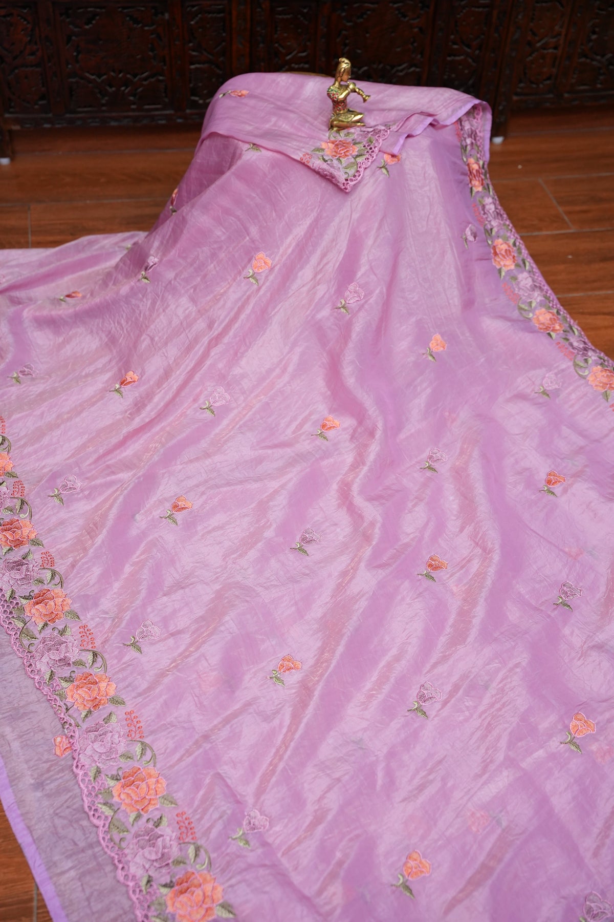 Soft Organza Glass Tissue Saree with Floral Cutwork Embroidery – Baby Pink