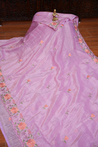 Soft Organza Glass Tissue Saree with Floral Cutwork Embroidery – Baby Pink
