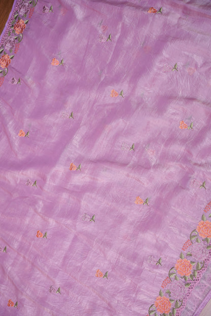 Soft Organza Glass Tissue Saree with Floral Cutwork Embroidery – Baby Pink