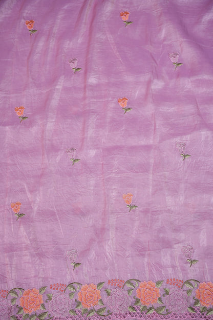 Soft Organza Glass Tissue Saree with Floral Cutwork Embroidery – Baby Pink