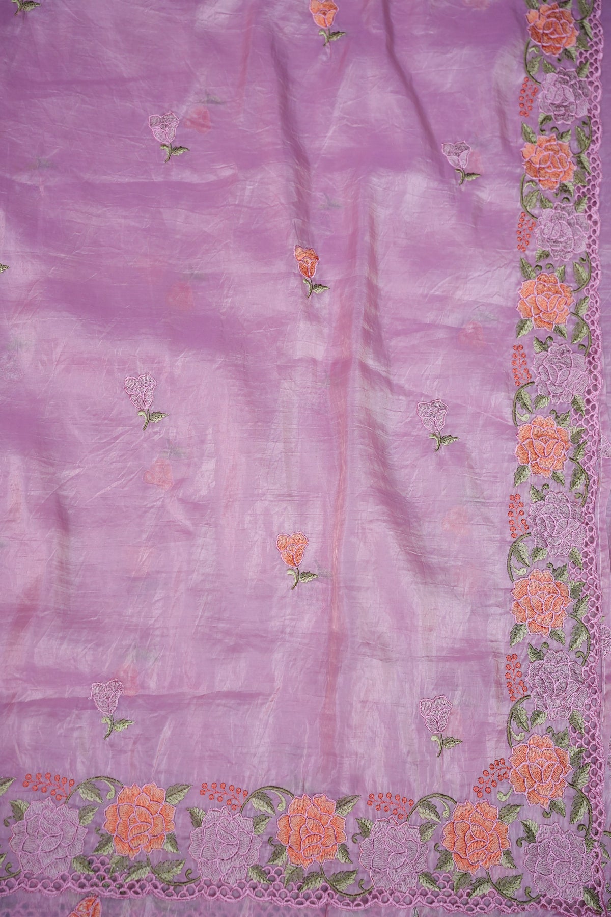 Soft Organza Glass Tissue Saree with Floral Cutwork Embroidery – Baby Pink