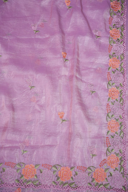Soft Organza Glass Tissue Saree with Floral Cutwork Embroidery – Baby Pink