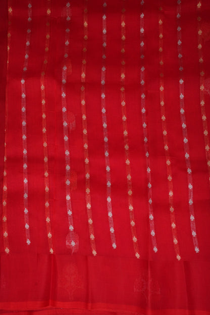 Pure Banarasi Organza(Kora) Silk Handloom Saree with Gold & Silver Zari Buttas – Vermilion Red|Silk Mark Certified
