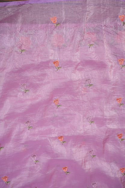 Soft Organza Glass Tissue Saree with Floral Cutwork Embroidery – Baby Pink