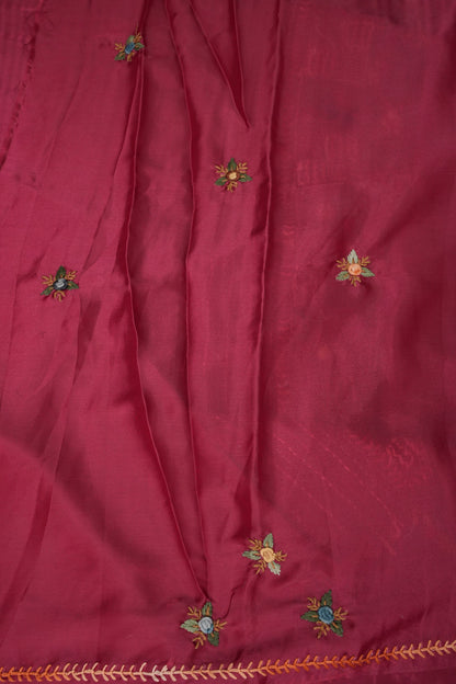 Rose Pink-Crepe silk saree with French knot work