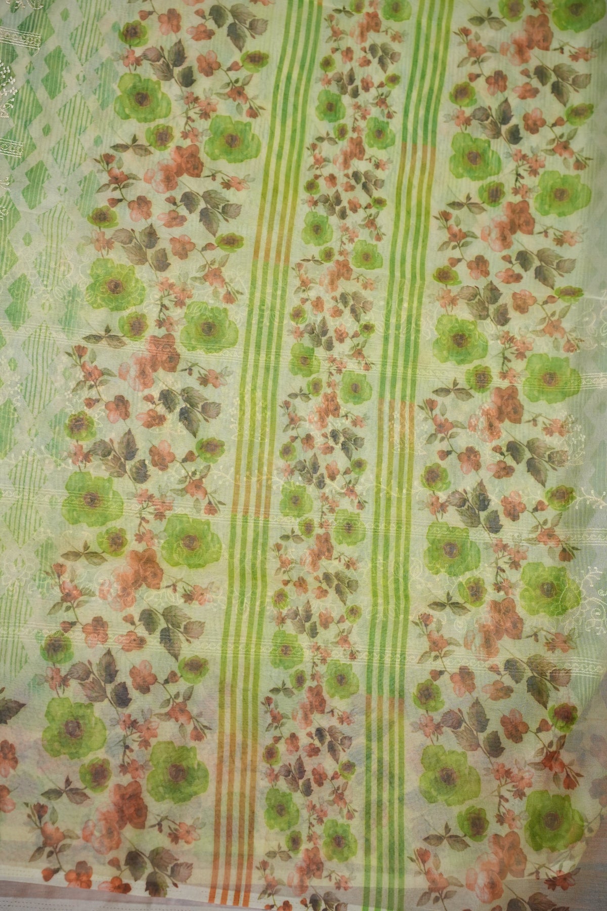 Soft Organza Glass Tissue Saree with Embroidered Floral Design – Leaf Green