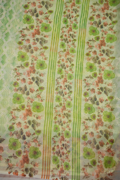 Soft Organza Glass Tissue Saree with Embroidered Floral Design – Leaf Green