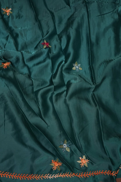 Deep Teal Green Crepe silk saree with French knot work