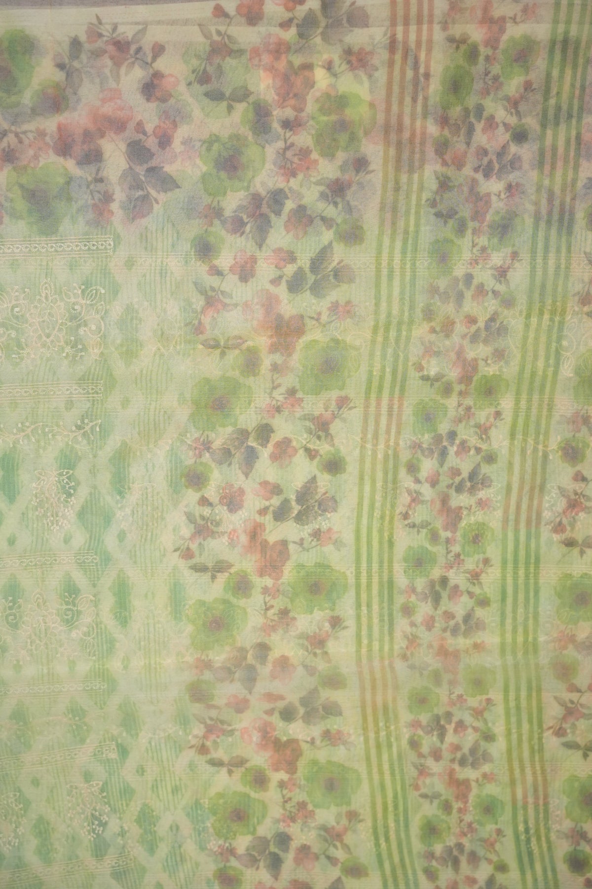 Soft Organza Glass Tissue Saree with Embroidered Floral Design – Leaf Green