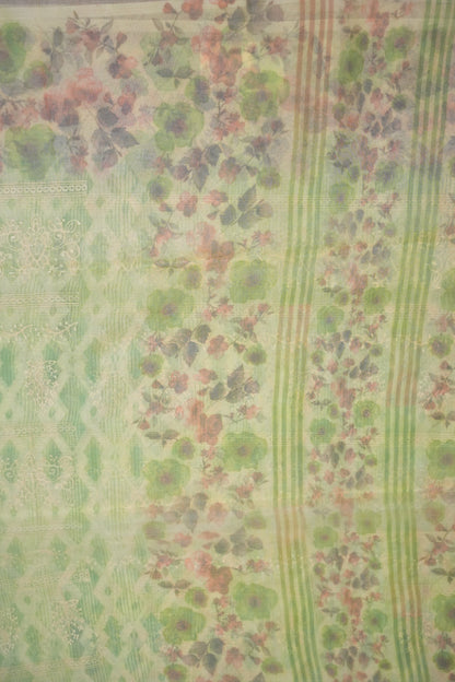 Soft Organza Glass Tissue Saree with Embroidered Floral Design – Leaf Green