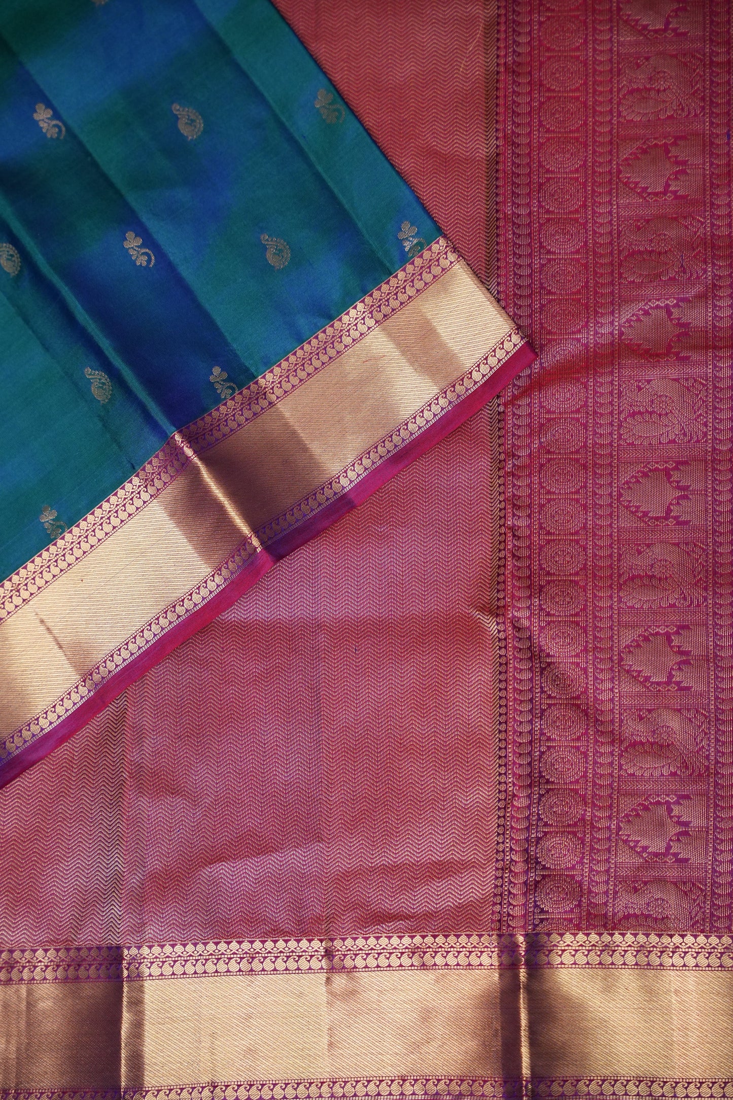 Peacock Blue & Purple Pure Kanchipuram Silk Saree|Silk Mark Certified