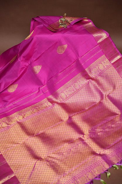 Peacock Blue & Purple Pure Kanchipuram Silk Saree|Silk Mark Certified
