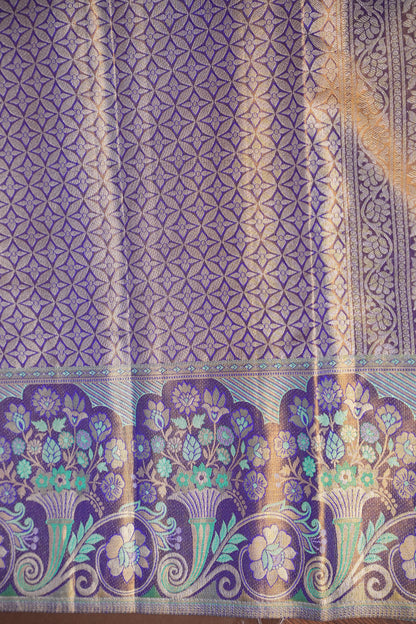 Olive Green & Royal Violet Pure Tissue Kanchipuram Silk Saree|Silk Mark Certified