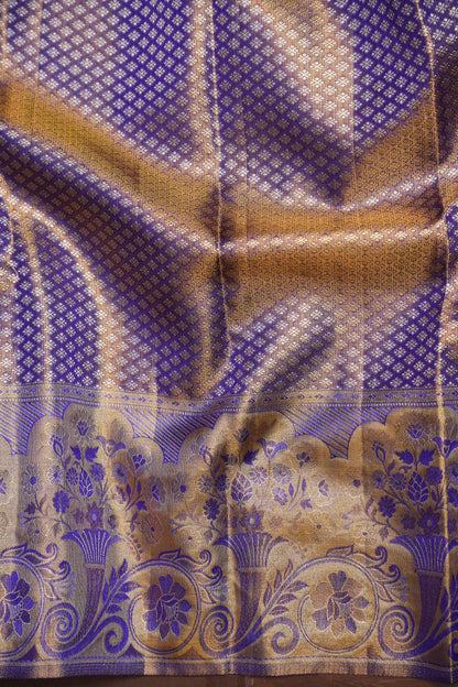 Olive Green & Royal Violet Pure Tissue Kanchipuram Silk Saree|Silk Mark Certified