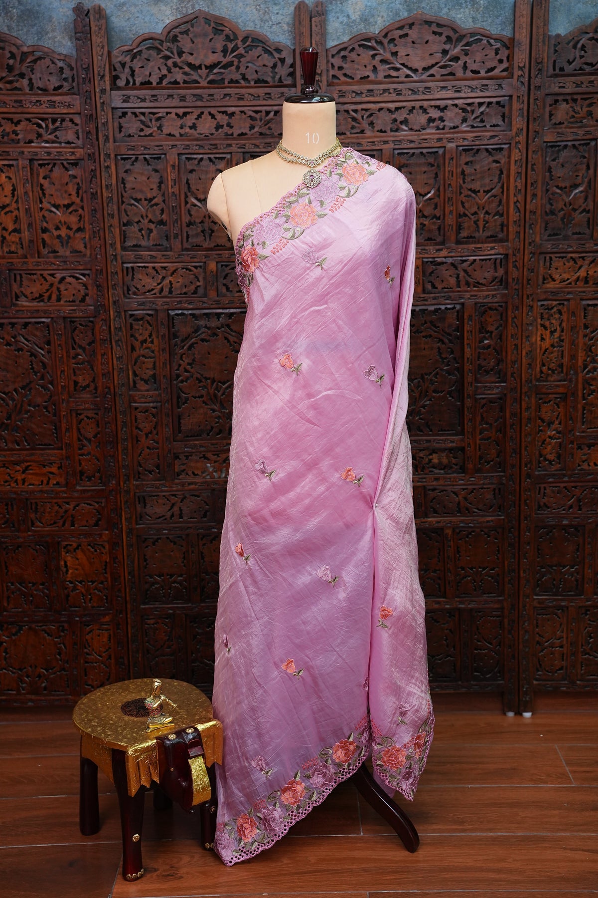 Soft Organza Glass Tissue Saree with Floral Cutwork Embroidery – Baby Pink