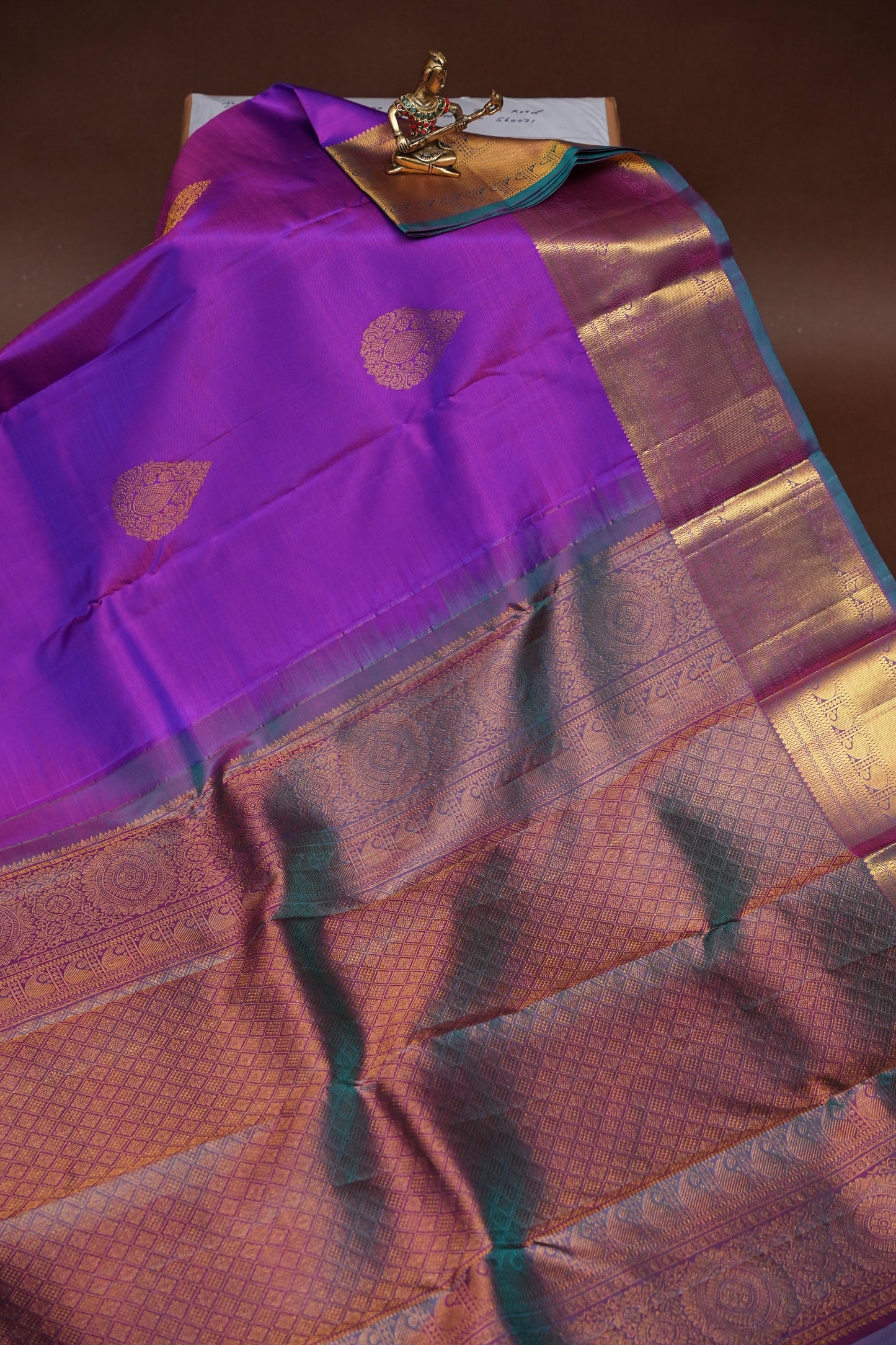 Purple & Teal Pure Kanchipuram Silk Saree|Silk Mark Certified
