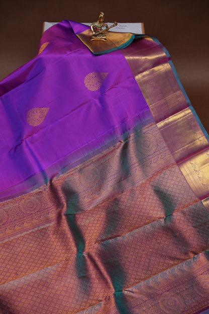 Purple & Teal Pure Kanchipuram Silk Saree|Silk Mark Certified