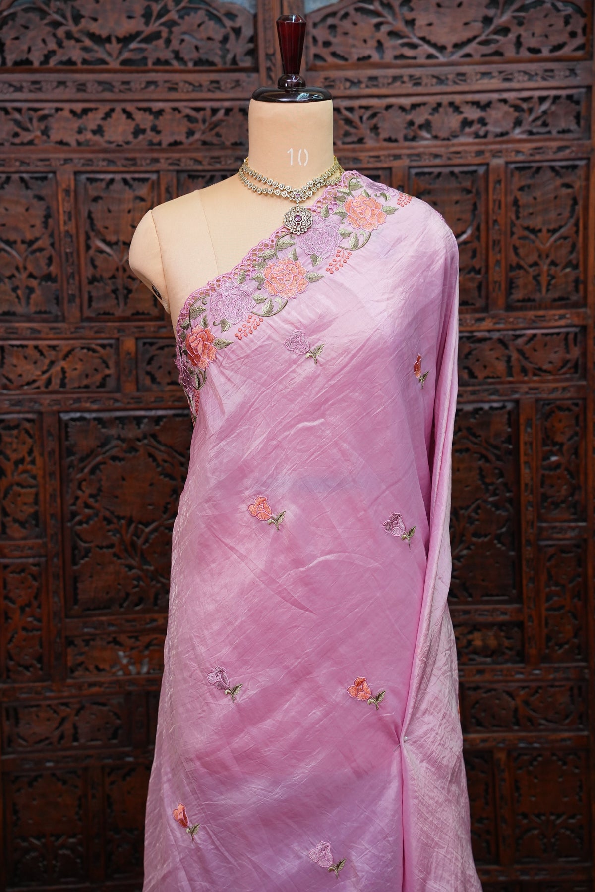 Soft Organza Glass Tissue Saree with Floral Cutwork Embroidery – Baby Pink