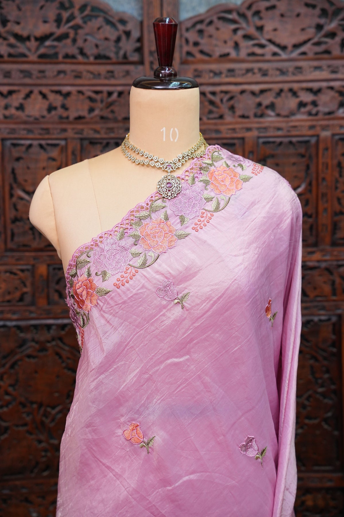 Soft Organza Glass Tissue Saree with Floral Cutwork Embroidery – Baby Pink