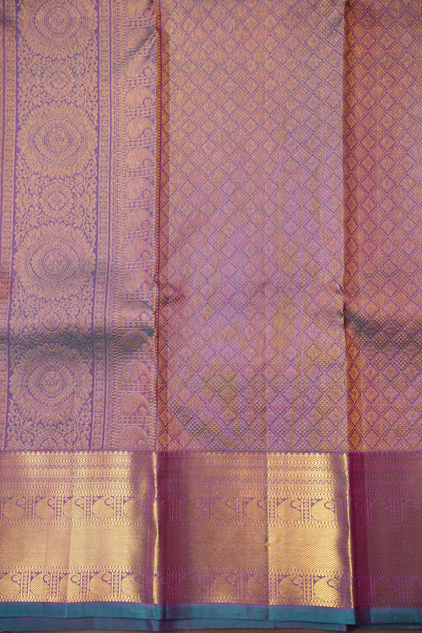 Purple & Teal Pure Kanchipuram Silk Saree|Silk Mark Certified