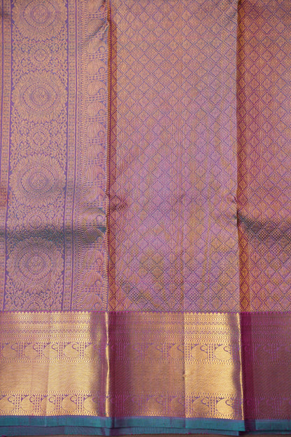Purple & Teal Pure Kanchipuram Silk Saree|Silk Mark Certified