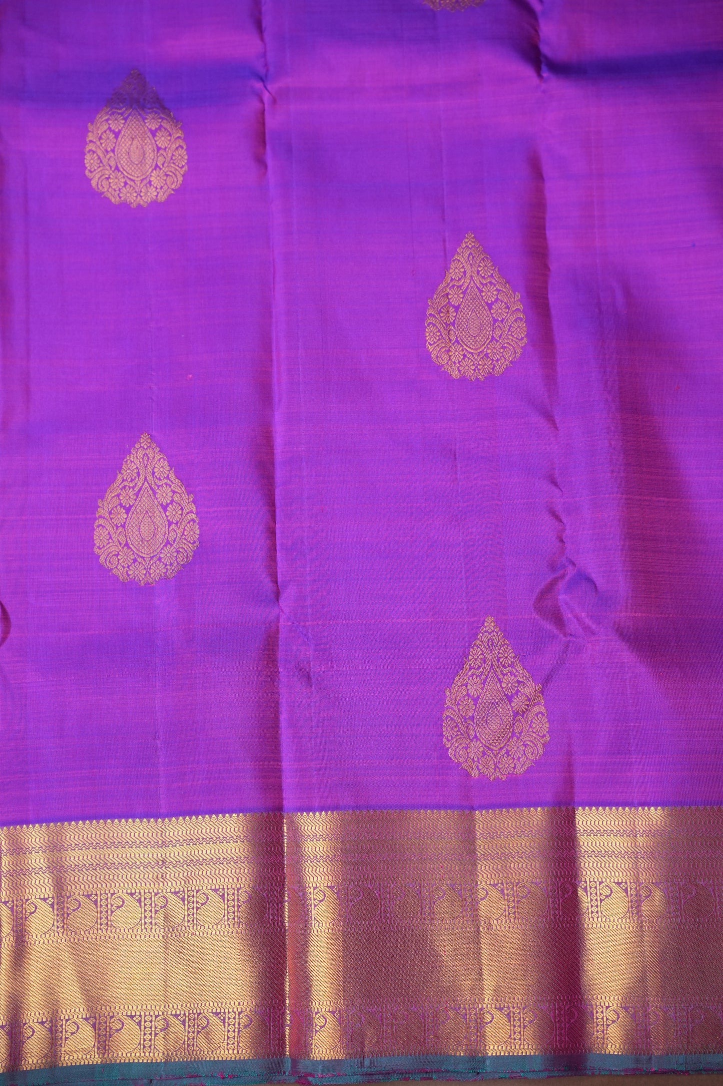 Purple & Teal Pure Kanchipuram Silk Saree|Silk Mark Certified