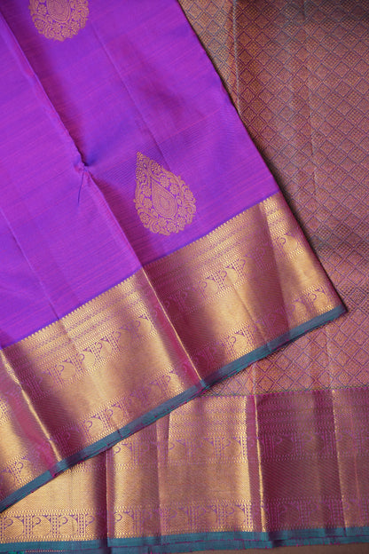 Purple & Teal Pure Kanchipuram Silk Saree|Silk Mark Certified