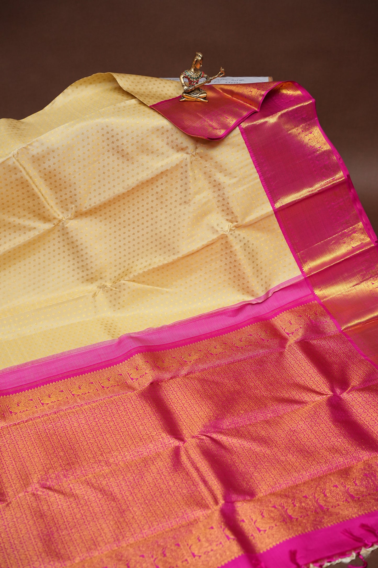 Warm Beige & Pink Pure Kanchipuram Silk Saree|Silk Mark Certified