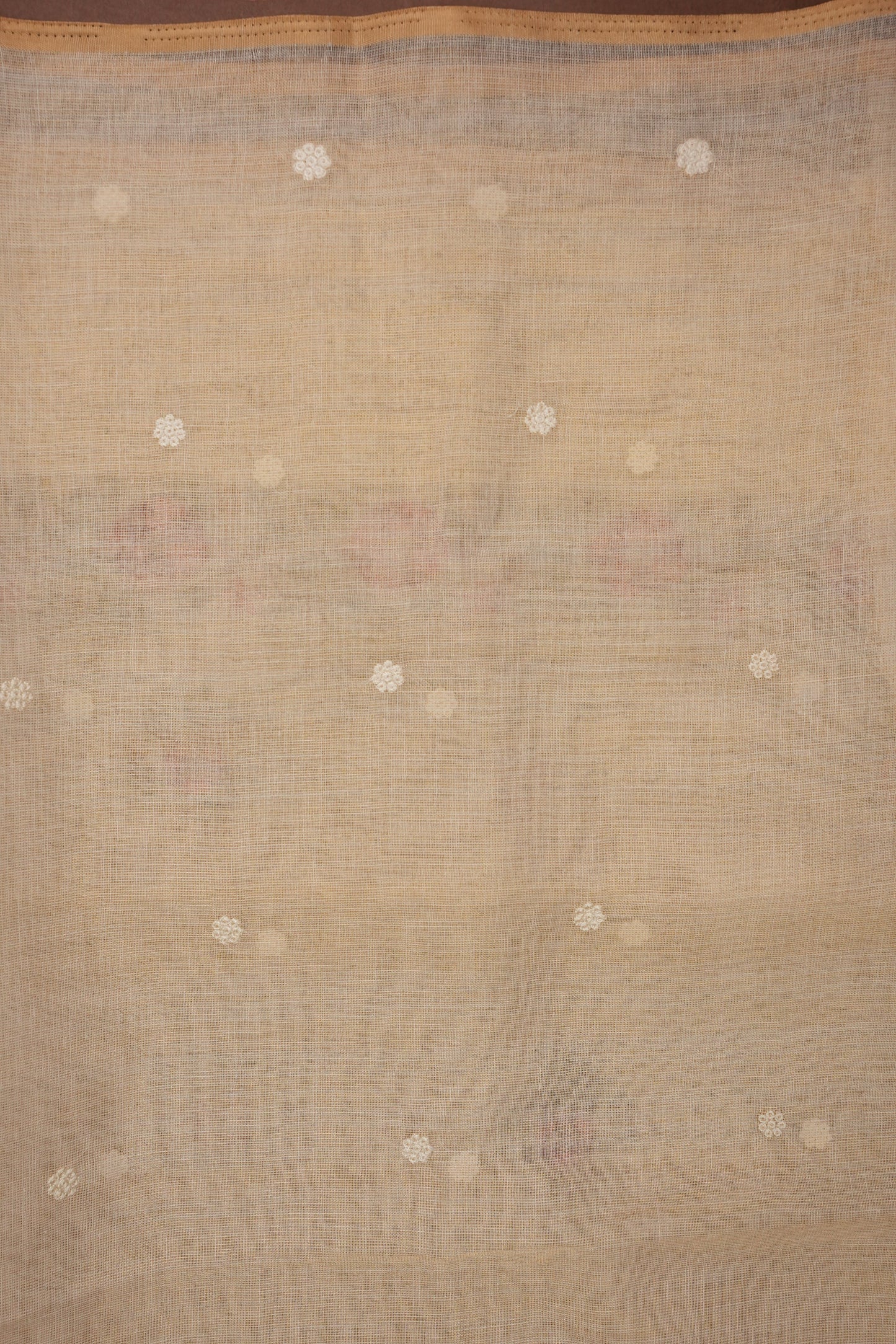 Embroidered Jute Linen Saree - Half White with Peach Undertone