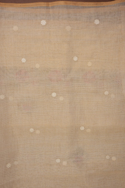 Embroidered Jute Linen Saree - Half White with Peach Undertone
